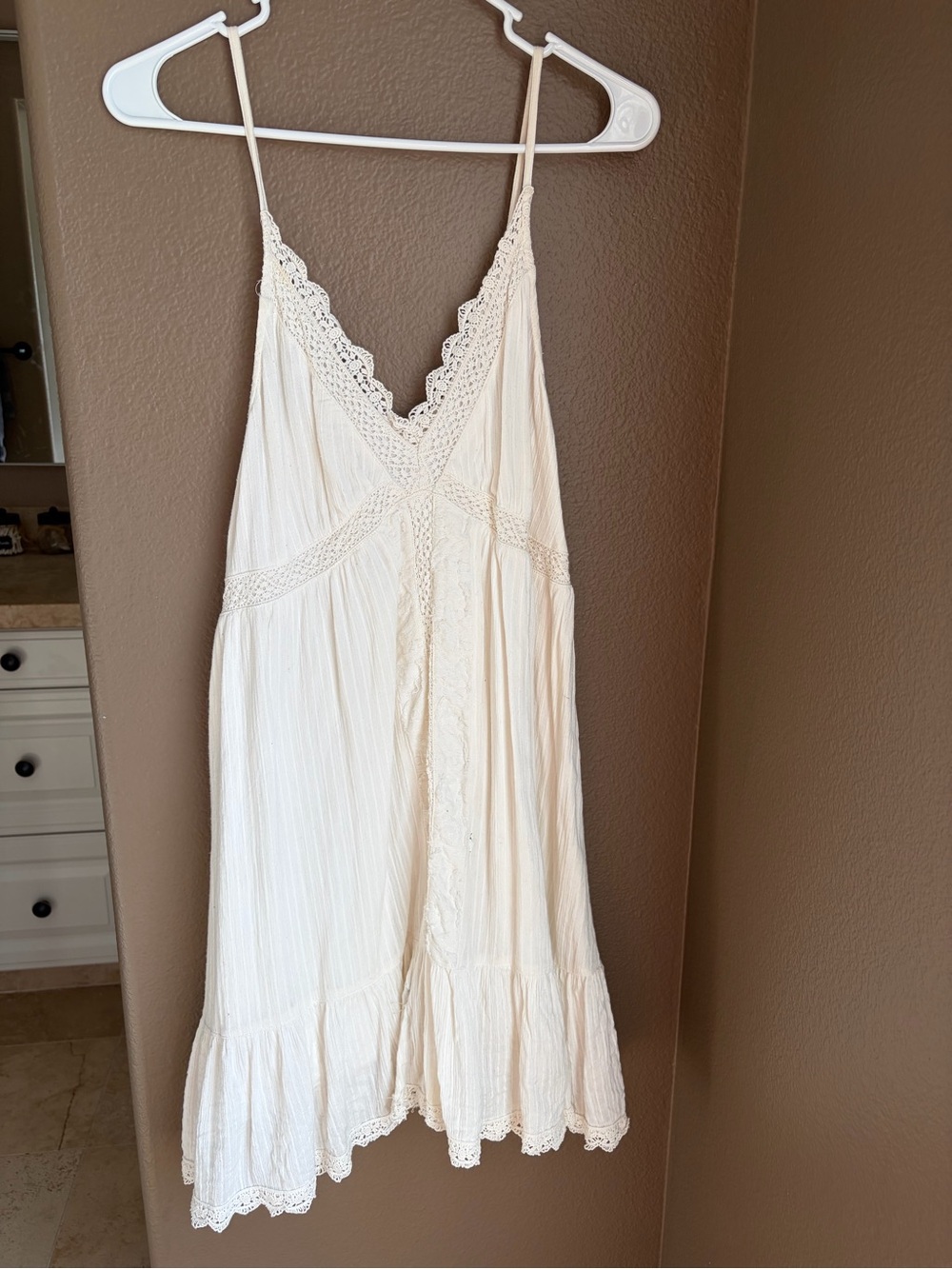 Shyanne Cream Lace-Trim Mini Sundress